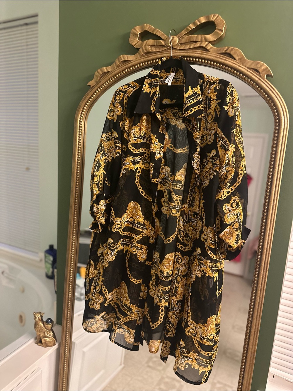 Baroque Sheer Button-Up Blouse